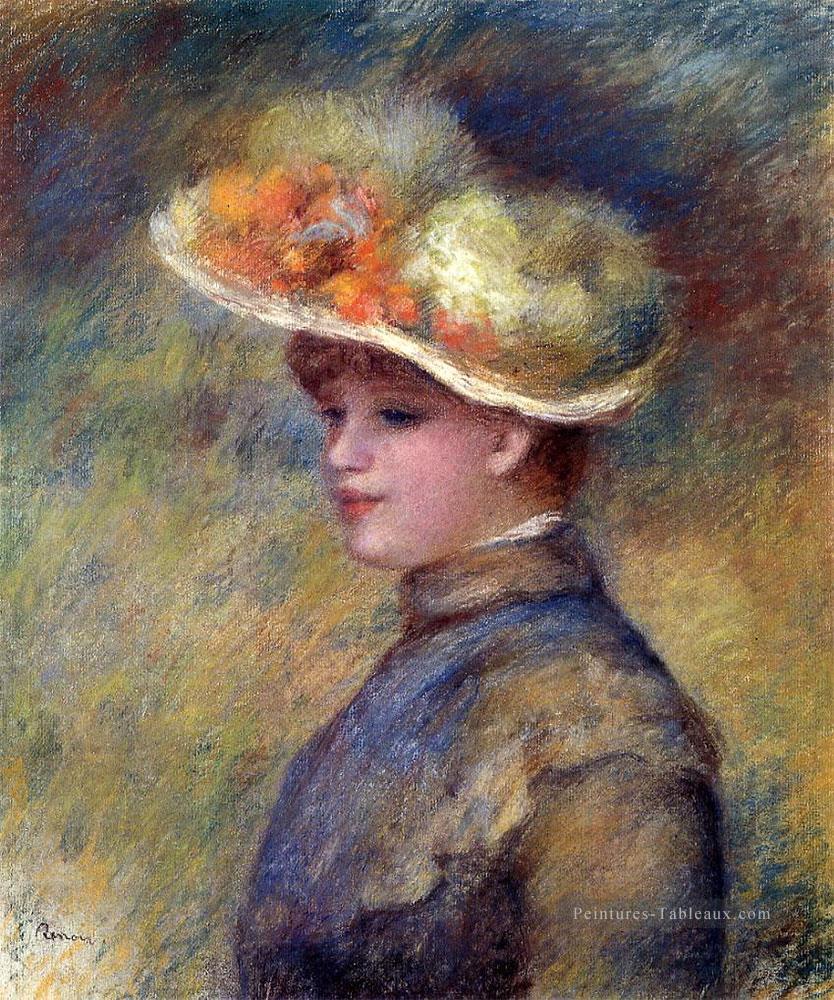 Jeune femme portant un chapeau Pierre Auguste Renoir Peintures à l'huile